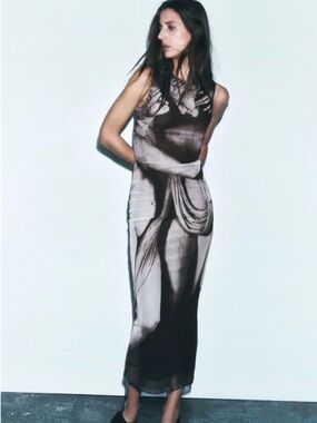 Zara The Three Graces Mesh Tulle Sleeveless Bodycon Maxi Dress Size Medium